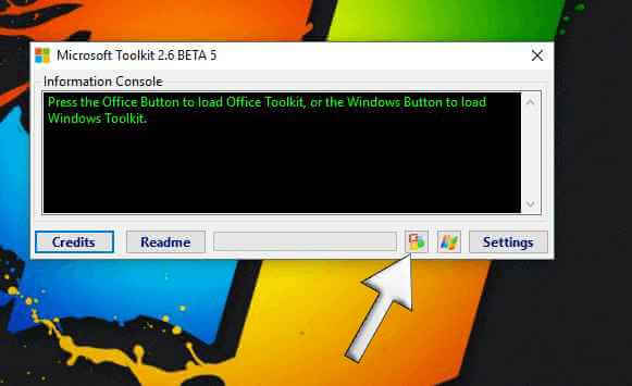 Ventana de Microsoft Toolkit con accesos a Windows y Office.